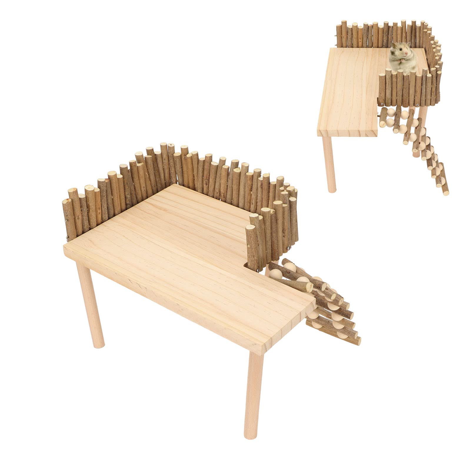 Plataforma de madera para hámster, 2 capas, plataforma de parque infantil con escalera, accesorios de jaula de juguete para escalar ardilla, jerbo, chinchilla, loro, pájaros, animales pequeños