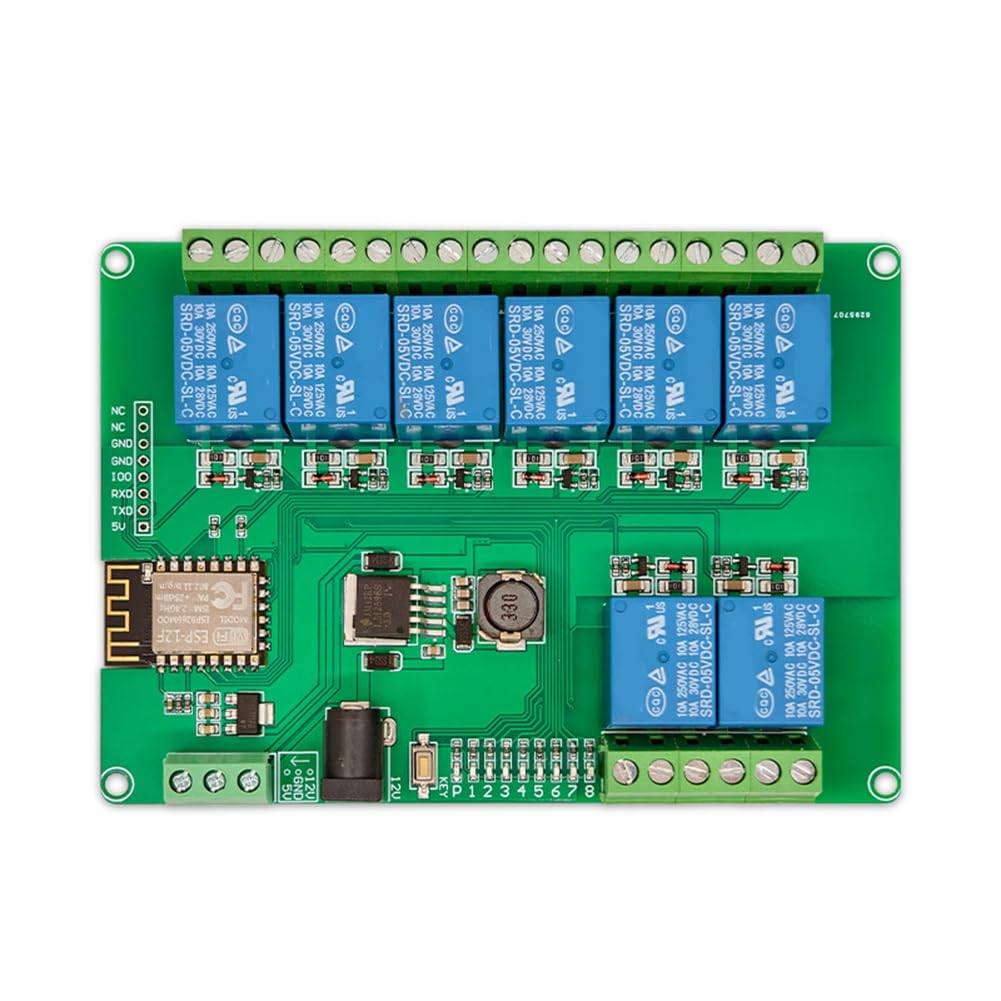 8 Channel Relay Module with 12-24/5V DC Power Supply, ESP-12F Integrated WiFi Module for Secondary Development ESP8266.