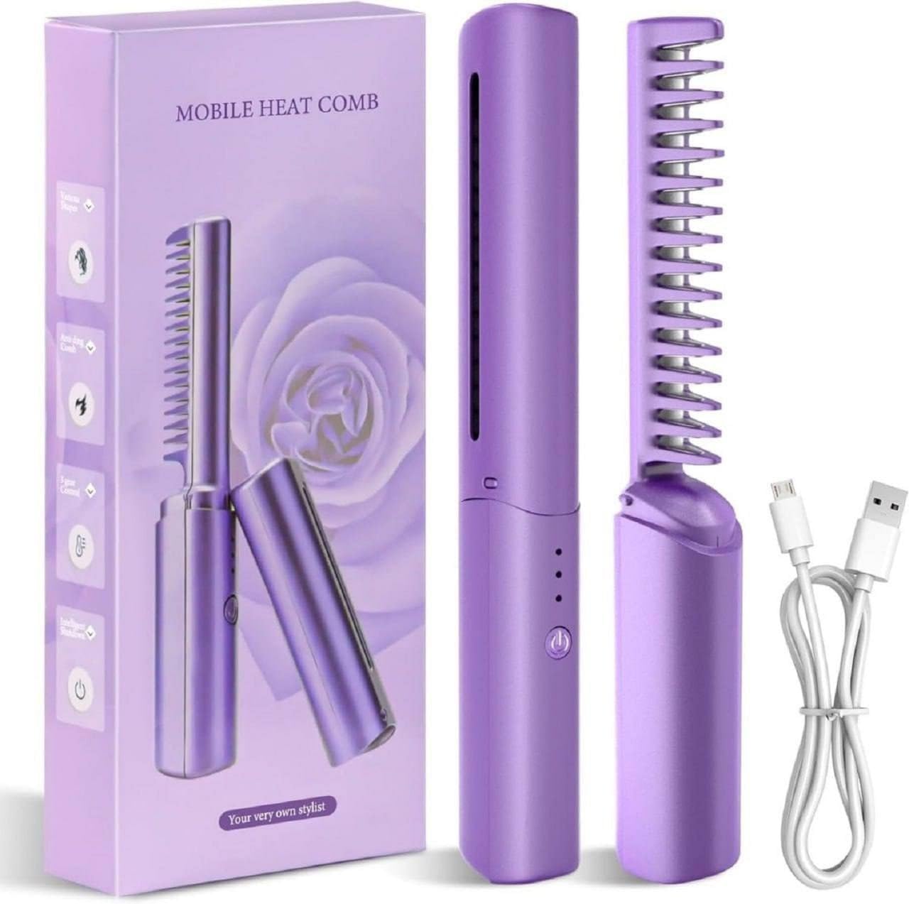 Hair Straightener Comb for Women & Men, Hair Styler Brush/PTC Heating Electric Straightener with 5 Temp Settings & Anti-Scald | 30s Fast Heating | Anti-Frizz Smooth & Silky Hair (Multi)-image-39