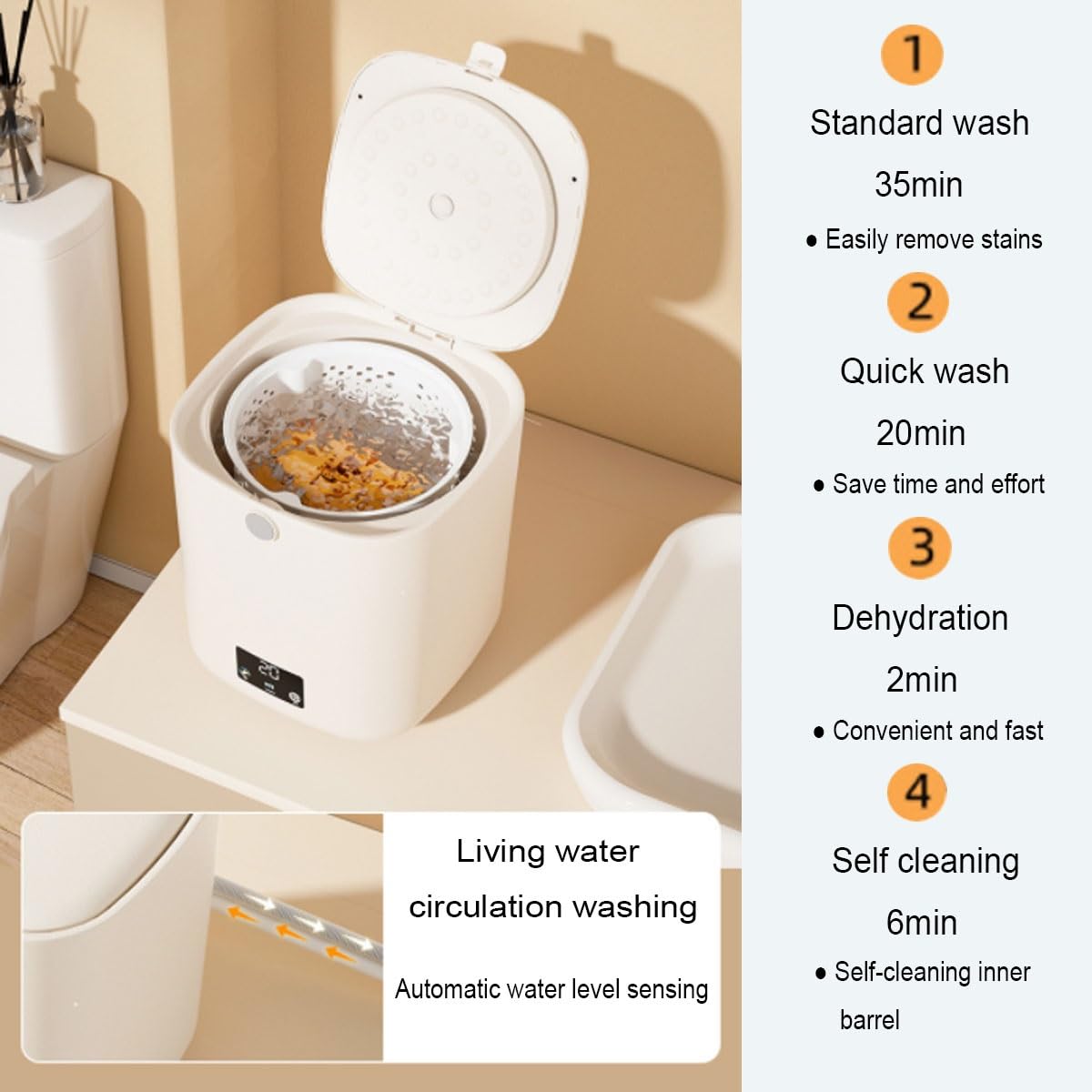 Lavatrice Portatile 24X24X33 Cm Combinazione Lavasciuga Capacità Di 8L Per Viaggi E Uso Domestico, Piccola Lavatrice Per Intimo, Calzini, Asciugamani