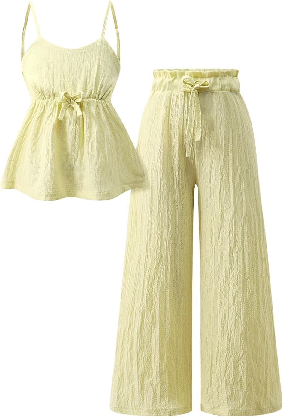 Cakaner Tween Girls Clothes 2 Piece Summer Outfit Set V Neck Cami Top & Wide Leg Pants Set Size 8-13