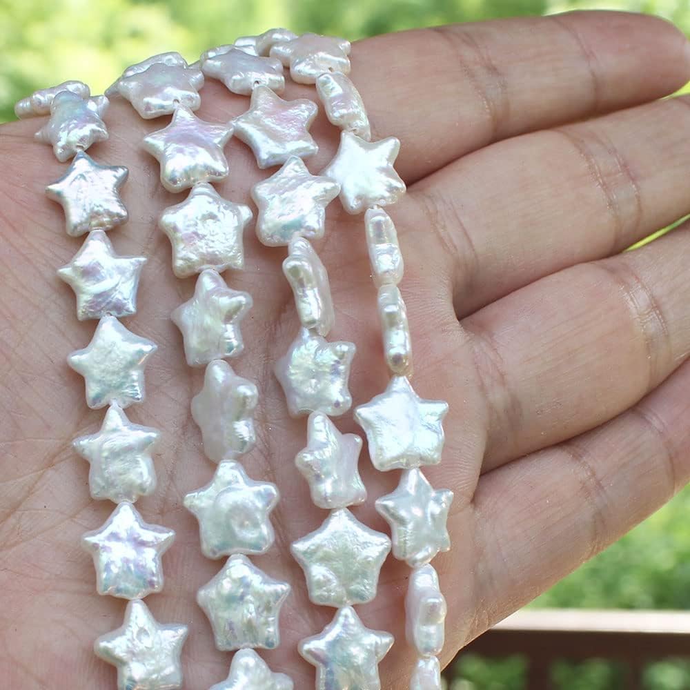 SR BGSJ Natural 10-11mm 3A Grade Star Shape Shape Button White Freshwater Pearl Jewelry Necklace Bracelet Earrings Making Craft Loose Beads Strand 15"