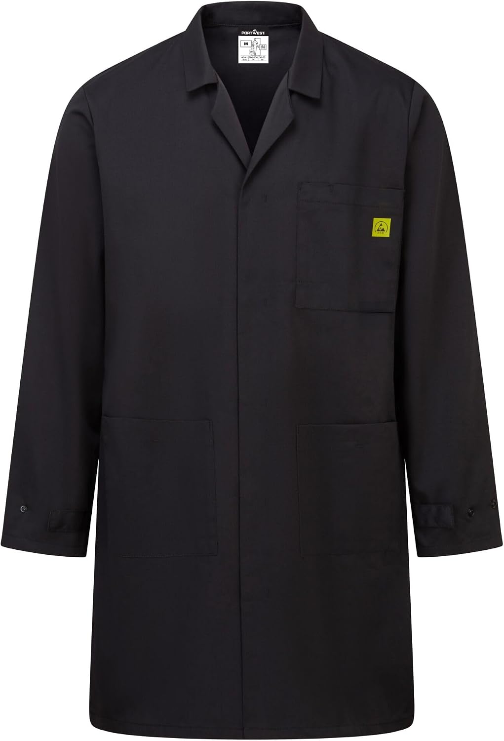 Portwest AS10 Anti-Static ESD Coat Carbon Fiber Fabric Concealed Stud Front EN Certified Lightweight Storage Pockets EPA Safe