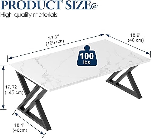 Miniatura 12 de Mesa de Centro para Sala de Estar Mesa Central Blanca, Mesa de Té Rectangular Simple y Moderna de Mármol Sintético con Marco de Metal Dorado Mármol