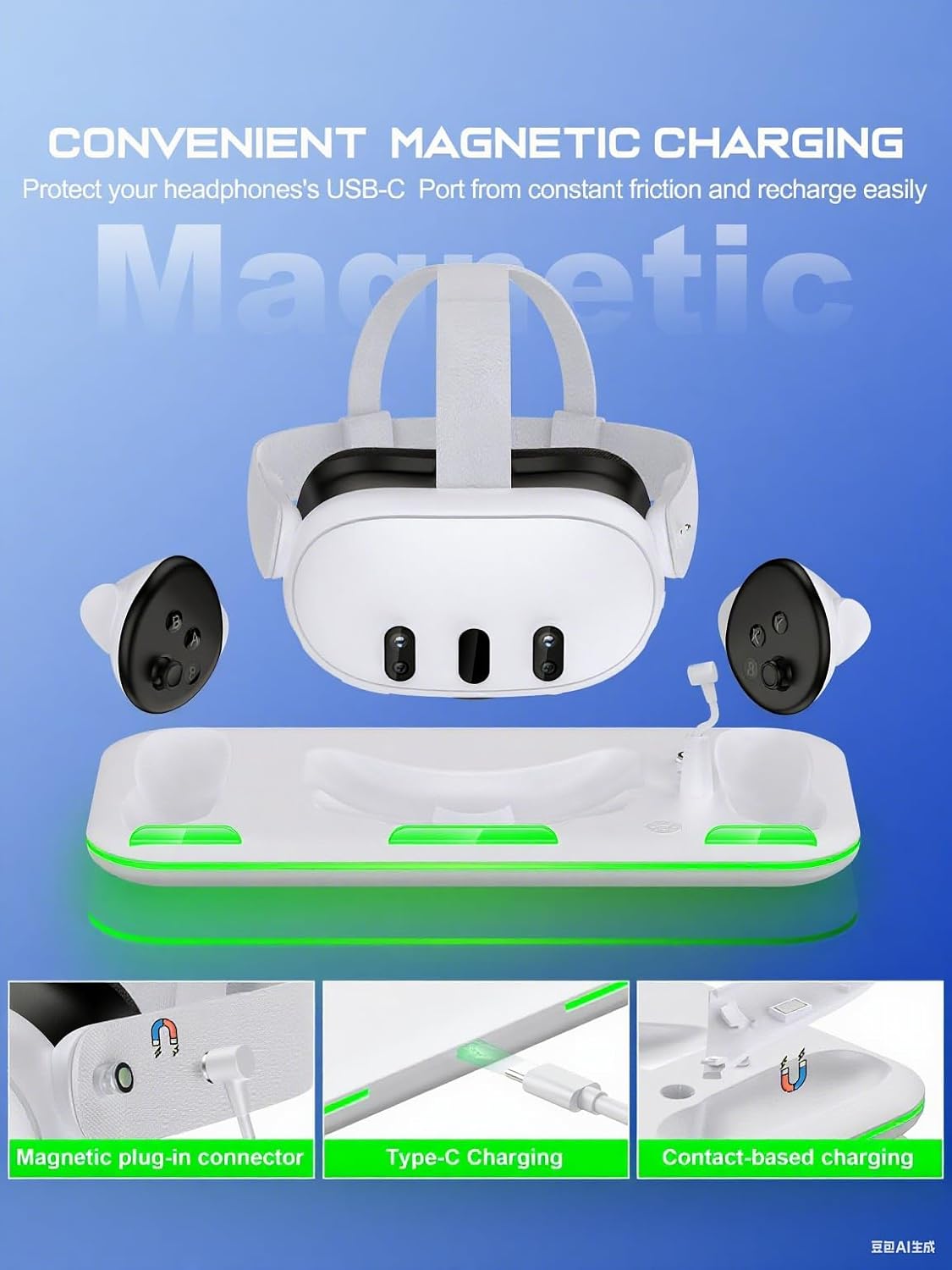 Charging Dock & Headset Stand for Meta Quest 3/3s, Fast Charging Station with 2 Controller Rechargeable Batteries, All-in-One Storage with 14 Lighting Modes for VR Headset Accessories & Controllers