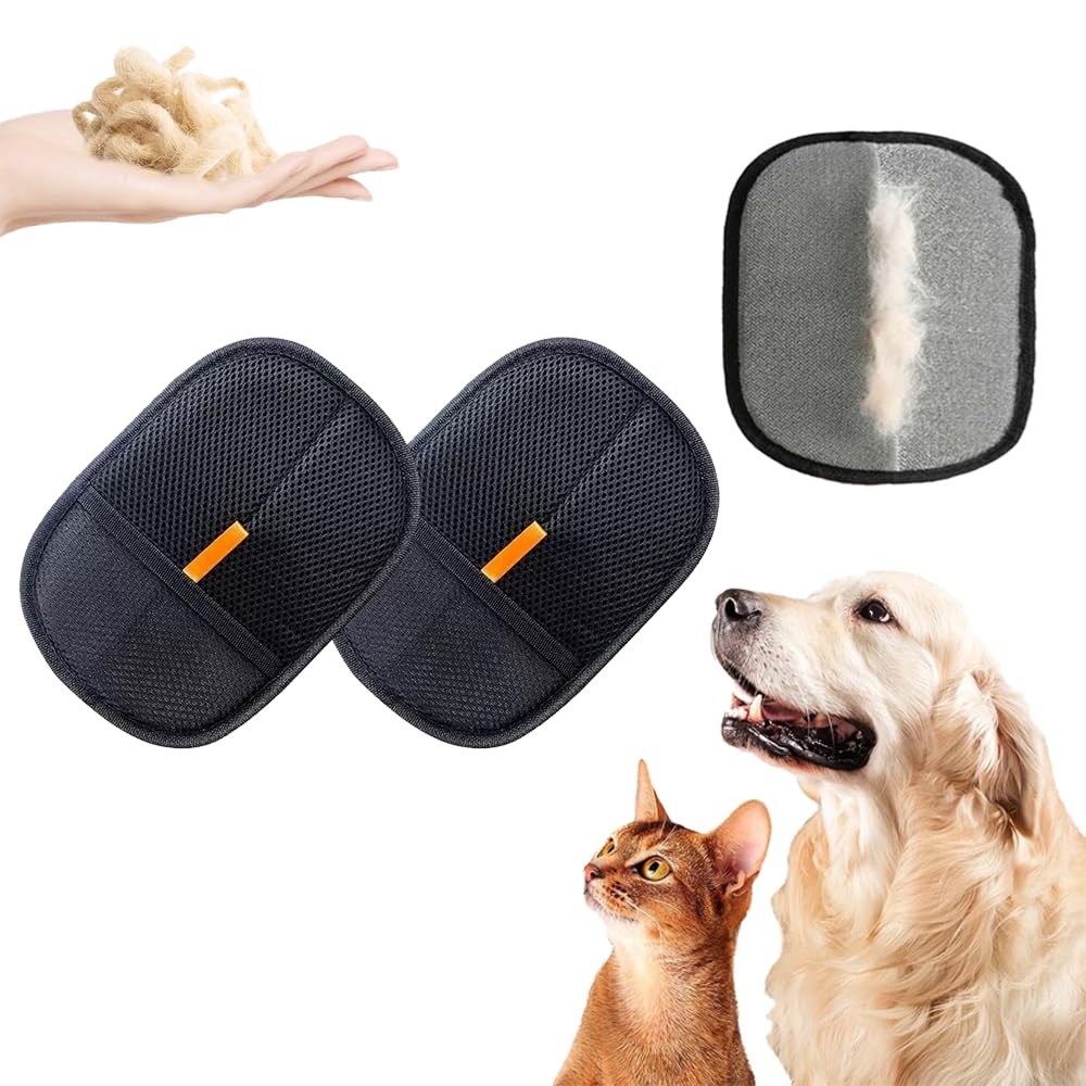 POWOMAO 2PCS Pets Hair Removal Gloves, Electrostatic Pet Hair Remover Glove, Washable Double-Sided Dog Grooming Gloves