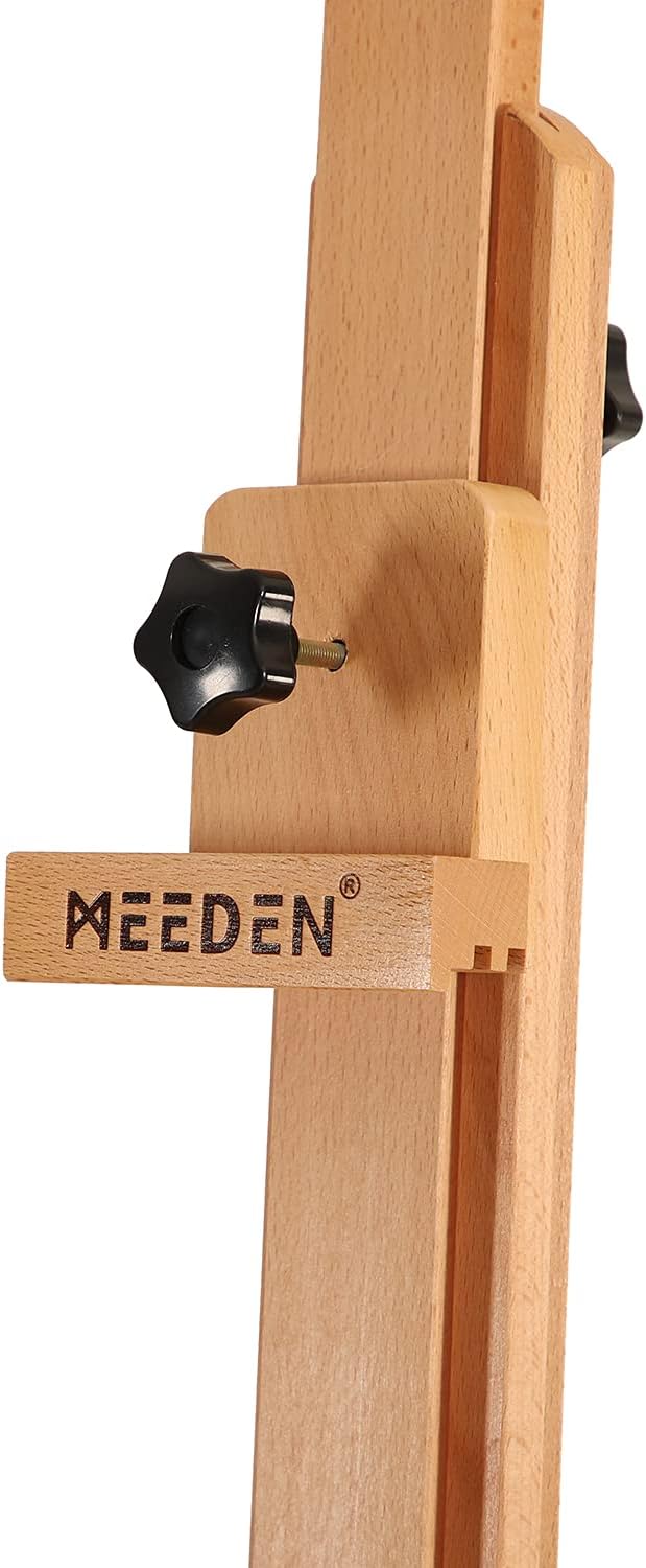 MEEDEN Extra Large Studio H-Frame Easel 75" to 146", Holds Canvas up to 93", Adjustable Solid Beech Wood Artist Easel with Storage Tray, Walnut Color Art Standing Easel with Wheels for Artists Adults