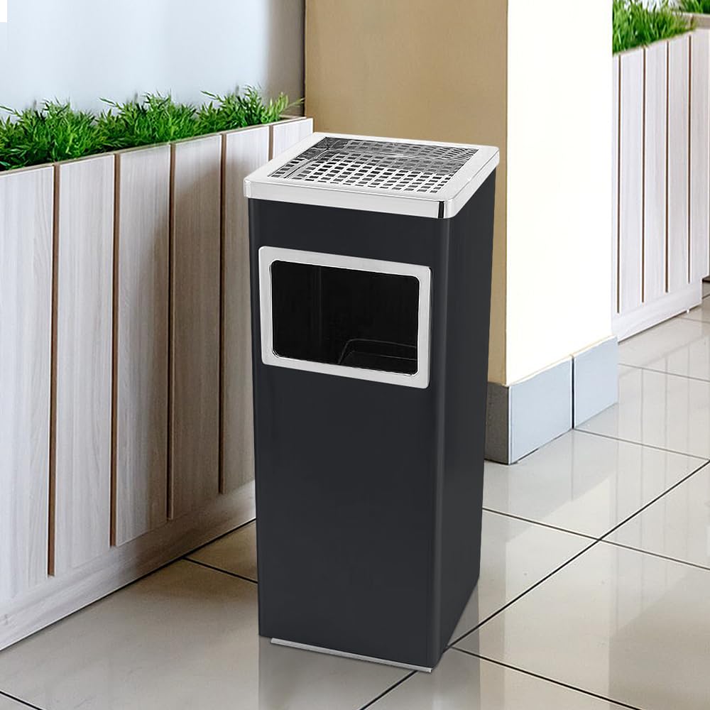 OHMG Bacs à déchets de jardin 35L,Cendrier amovible sur pied en acier inoxydable,Bacs à ordures extérieurs avec poubelle et seau intérieur,pour Intérieur/Extérieur (24 * 24 * 60cm(Noir-2P))