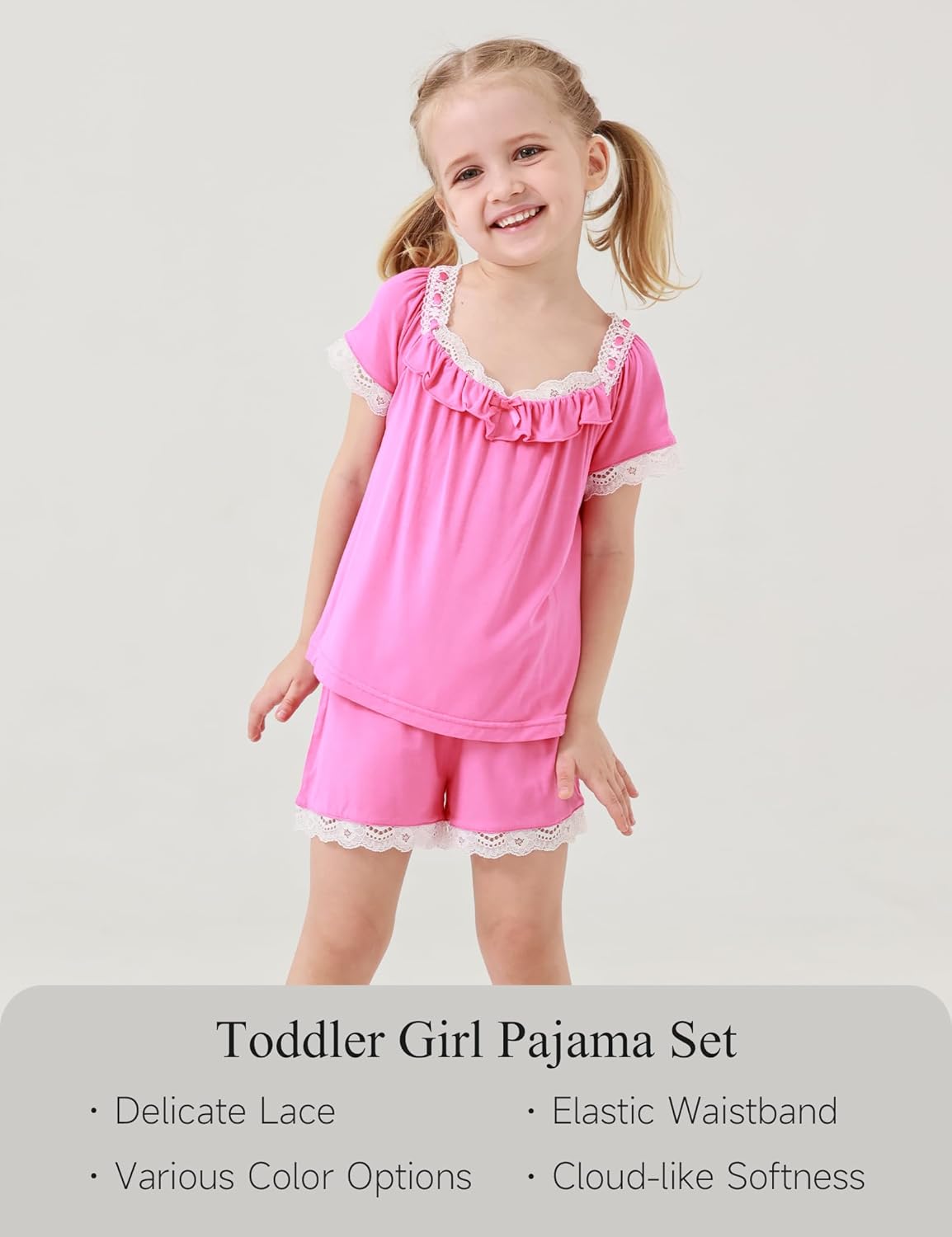 Toddler Girls Short Sleeve Pajamas 2T-6T, Soft Comfy Viscose from Bamboo, Shorts Set Summer Pjs for Little Girls - Image 2