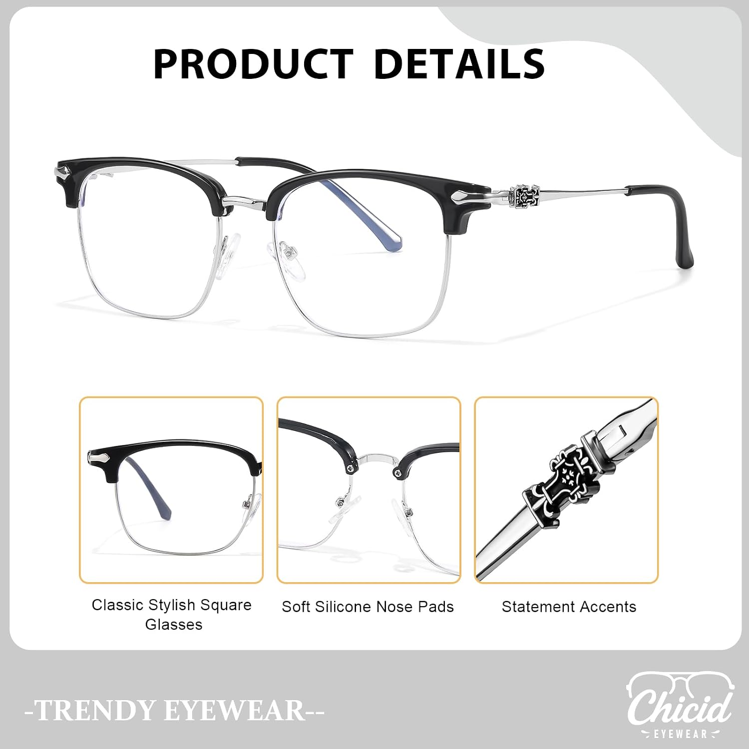 Chicid Classic Black Thick Square Frame Clear Lens Glasses for Women Men Non Prescription Eyeglasses