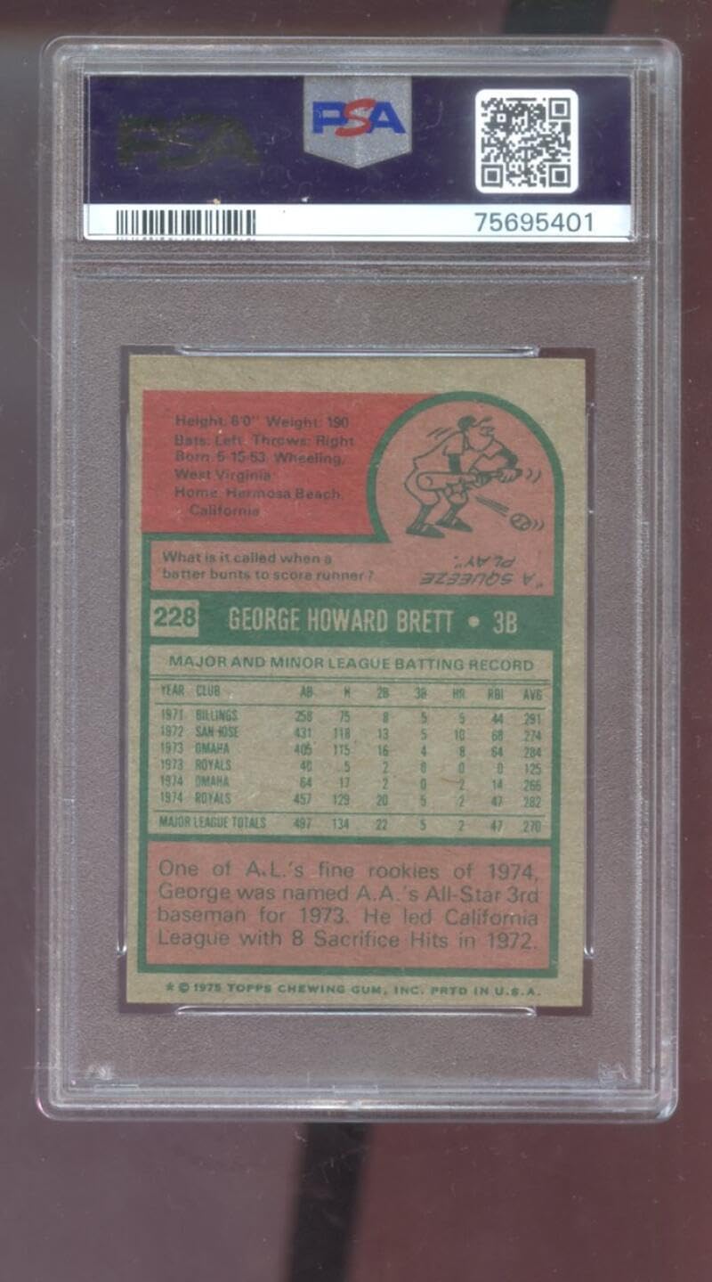 1975 Topps Mini #228 George Brett ROOKIE RC PSA 8 Graded Baseball Card MLB Kansas City Royals