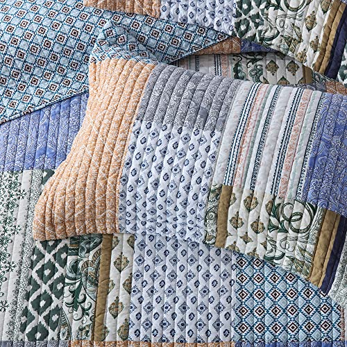 Colcha de algodón King para dormitorios bohemios con colcha azul reversible 7