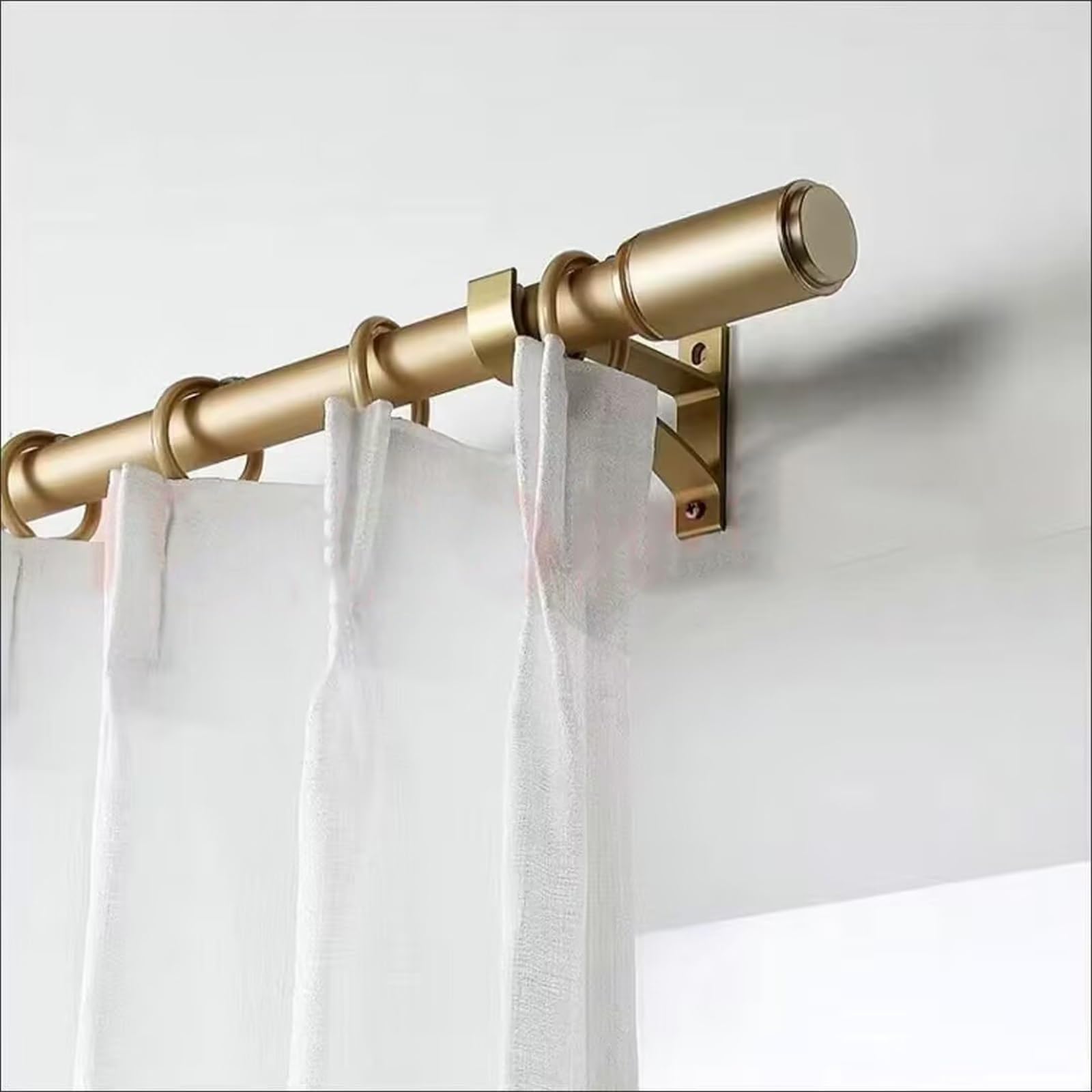 Tringle à rideau romaine avec support, anneau silencieux, support simple, base fixe, rail en alliage d'aluminium perforé épais, 100-320 cm, doré(200cm)