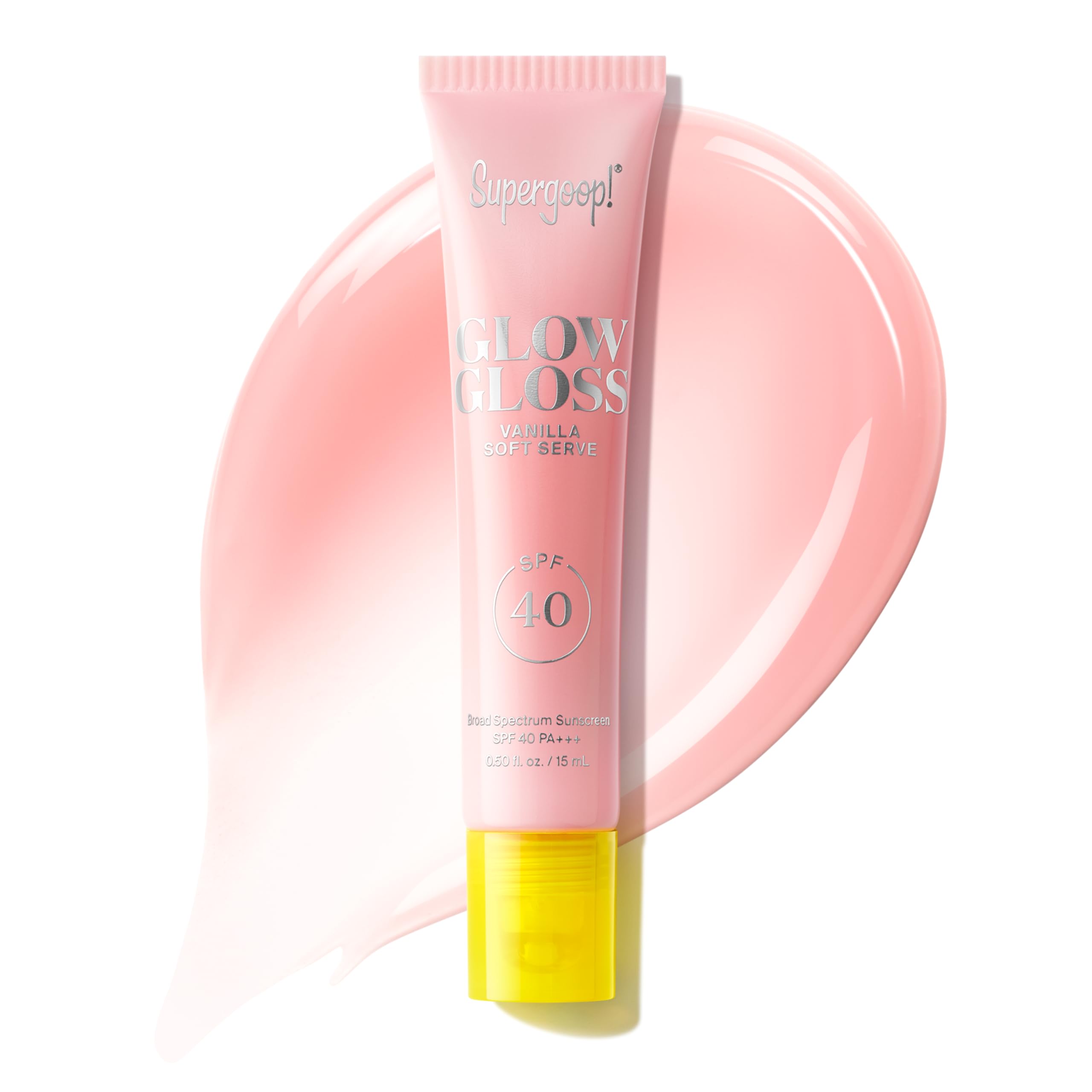 Supergoop! Glow Gloss SPF 40 Lip Balm, Vanilla Soft Serve (Sweet Cream Flavor, Sheer Soft Pink Tint) - Broad Spectrum Protection with a Non-Sticky, High-Shine Finish - 0.5 fl oz