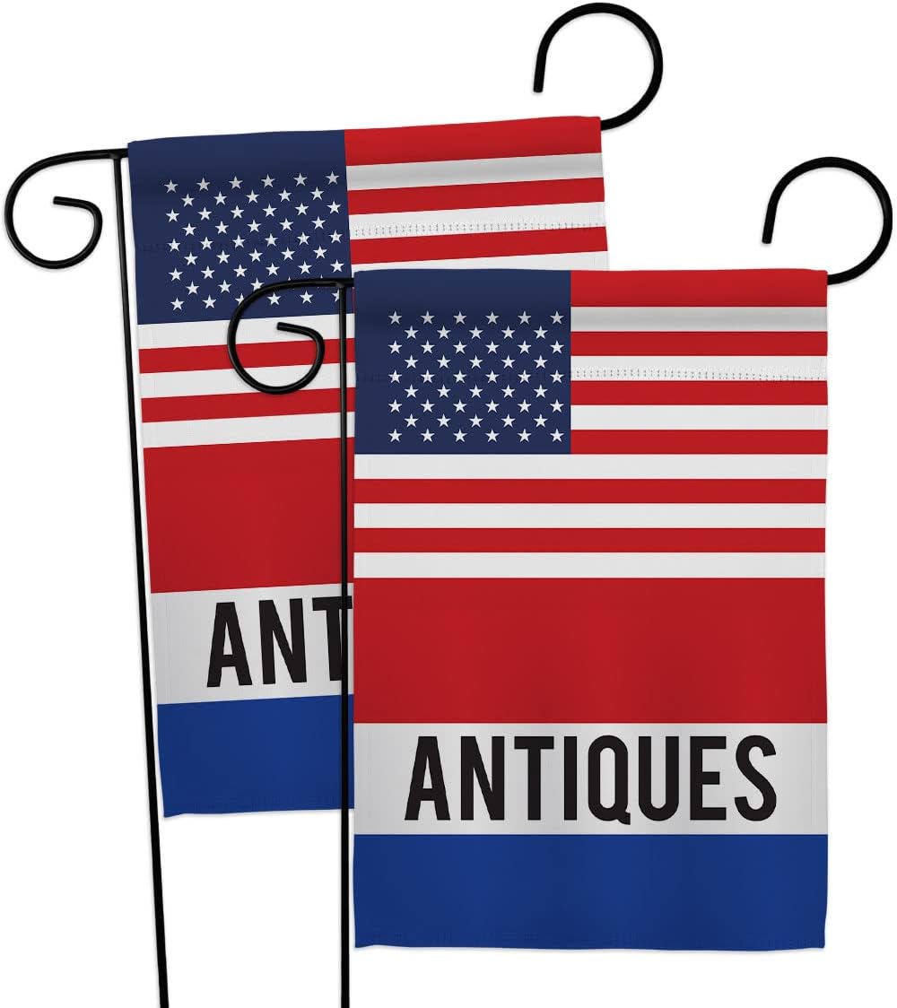 US Antiques Garden Flags Pack Novelty Merchant Open Sale Store Retail Business Advertisement Promotion USA Vintage Applique Small Decorative Gift Yard House Banner Made In 13 X 18.5