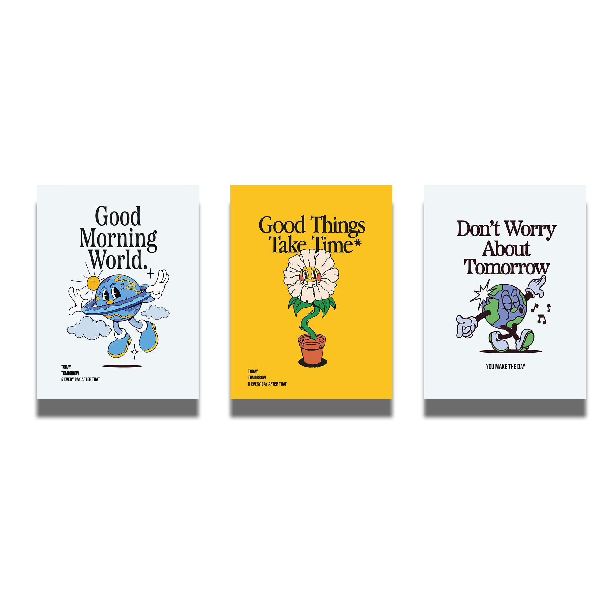 SanArtMotivational Retro Poster Wall Art Print,Unframed Set of 3 (12 x 16 Inch), Positive Quote Art Print, Cute Room Decor Retro Aesthetic, Positive Quote Art Print,Flower Room Decor