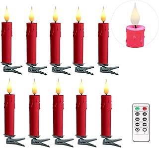 Set of 10 PCS Flickering Christmas Tree Candle Lights, Clip on Candles for Christmas Tree Battery Operated with Remote, Flameless LED Window Candles for Home Christmas Party Decoration