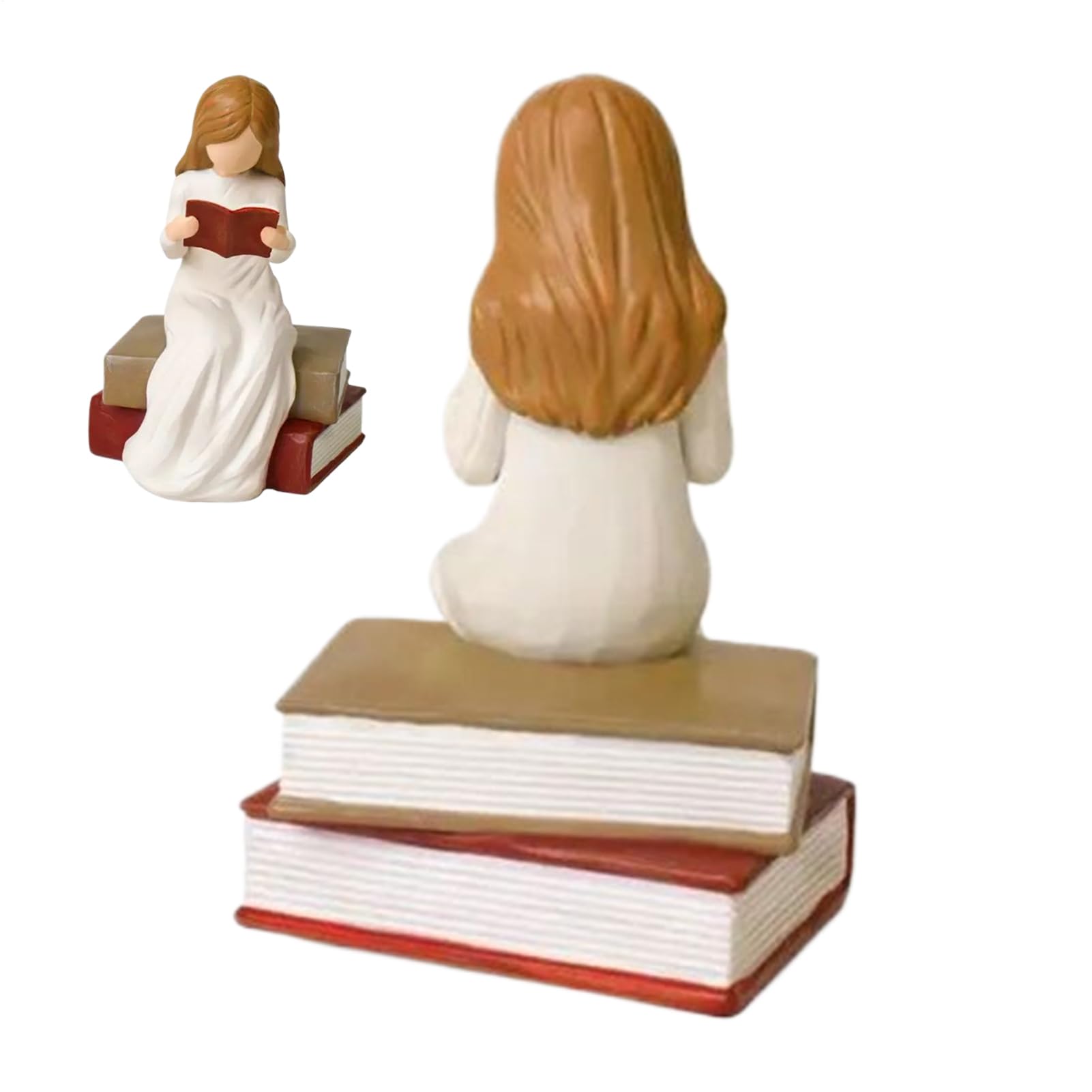 Statue d'ange liseur en résine pour étagère et bureau
