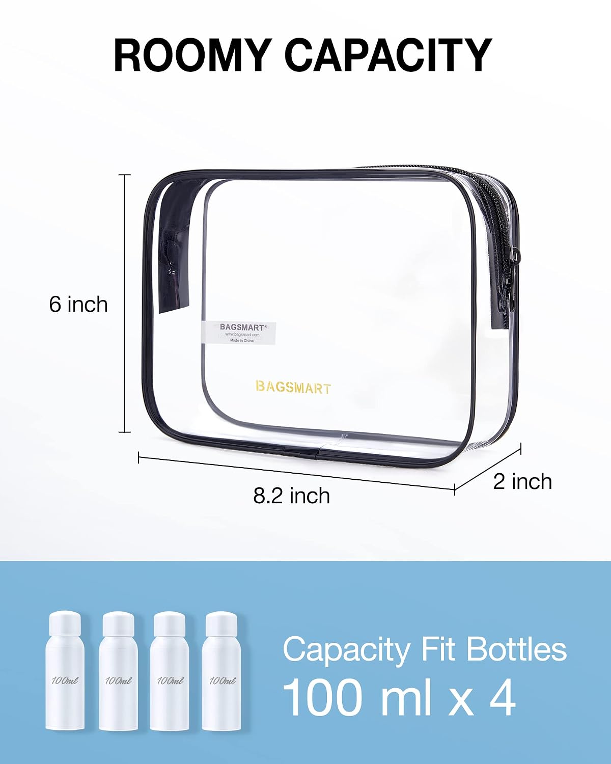 BAGSMART Clear Toiletry Bag, 3 Pack TSA Approved Travel Toiletry bag Carry on