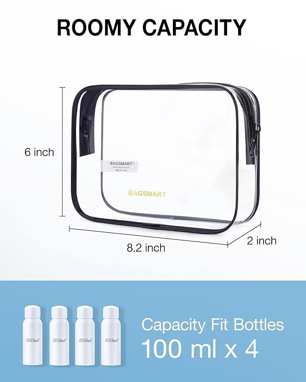 BAGSMART Clear Toiletry Bag, 2 Pack TSA Approved Travel Toiletry Bag Carry on Travel Accessories Bag Airport Airline Quart Size Bags Water Repellent Makeup Cosmetic Bag for Women (Black-2pcs) by BAGSMART - Image 2