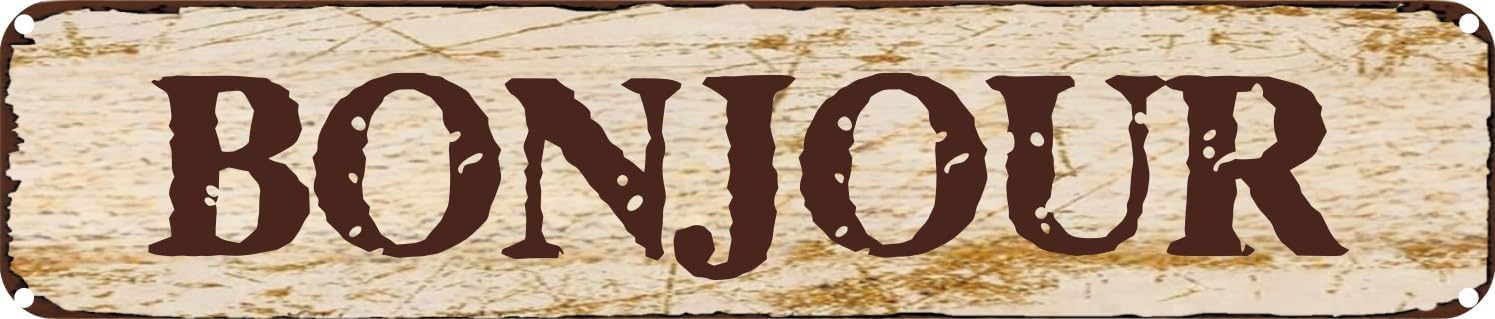 Ensound A179 Vintage Tin Sign Retro Metal Wall Decor Bonjour Rustic Aluminum Plaque For Home,Bar,Kitchen,Garage,Man Cave 4X16 Inch