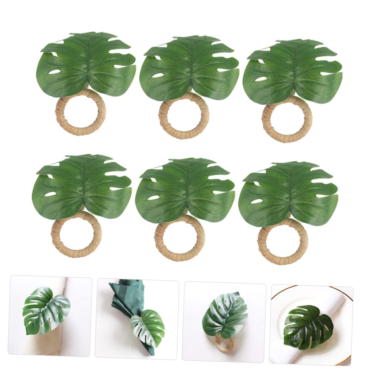 Alipis 2 Sätze Monstera Blatt Serviettenringe Anzeige Blätter Teller Sackleinen Rot Girlande Muschel Nachttisch Lichter Batteriebetrieben Finger Kommode Nussknacker Pp 6 Stück * 2