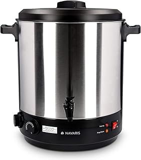 Navaris 2 w 1 automat do gotowania grzanego wina – 27 litrów, timer do 120 min, termostat, kranik – garnek również do gorących napojów, srebrny