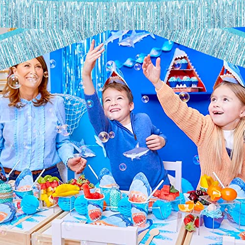 Image of 6 Pack 10 Feet Foil Fringe Garland Metallic Tinsel Streamers Banner Wall Hanging Curtain Backdrop Banner for Parade Floats, Thanksgiving, Christmas, Birthday, Halloween Party Decorations(Light Blue)