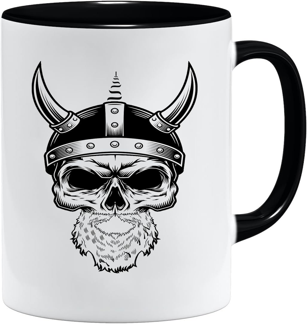 Nordic Viking Mug Gift Idea for Old Men Dad Grandpa Coffee Mug Viking Motif Skull Beer Mug Thors Hammer (VIKING025)