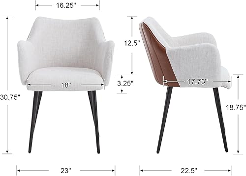 Miniatura 2 de DM Furniture Juego de 2 sillas de comedor modernas de tela de lino, sillas de comedor tapizadas, cómodas sillas laterales con patas de metal para el