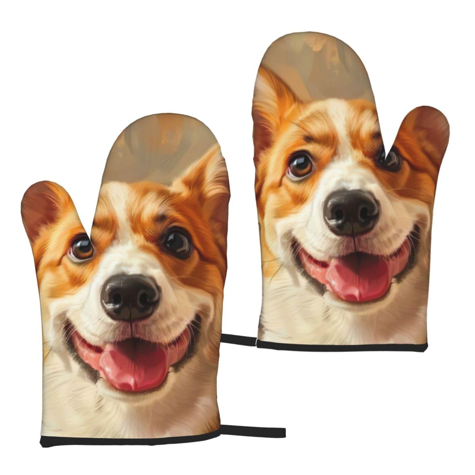 Cute Corgi Print Heat Resistant Universal Fit Oven Microwave Gloves Home Cooking Baking Grilling