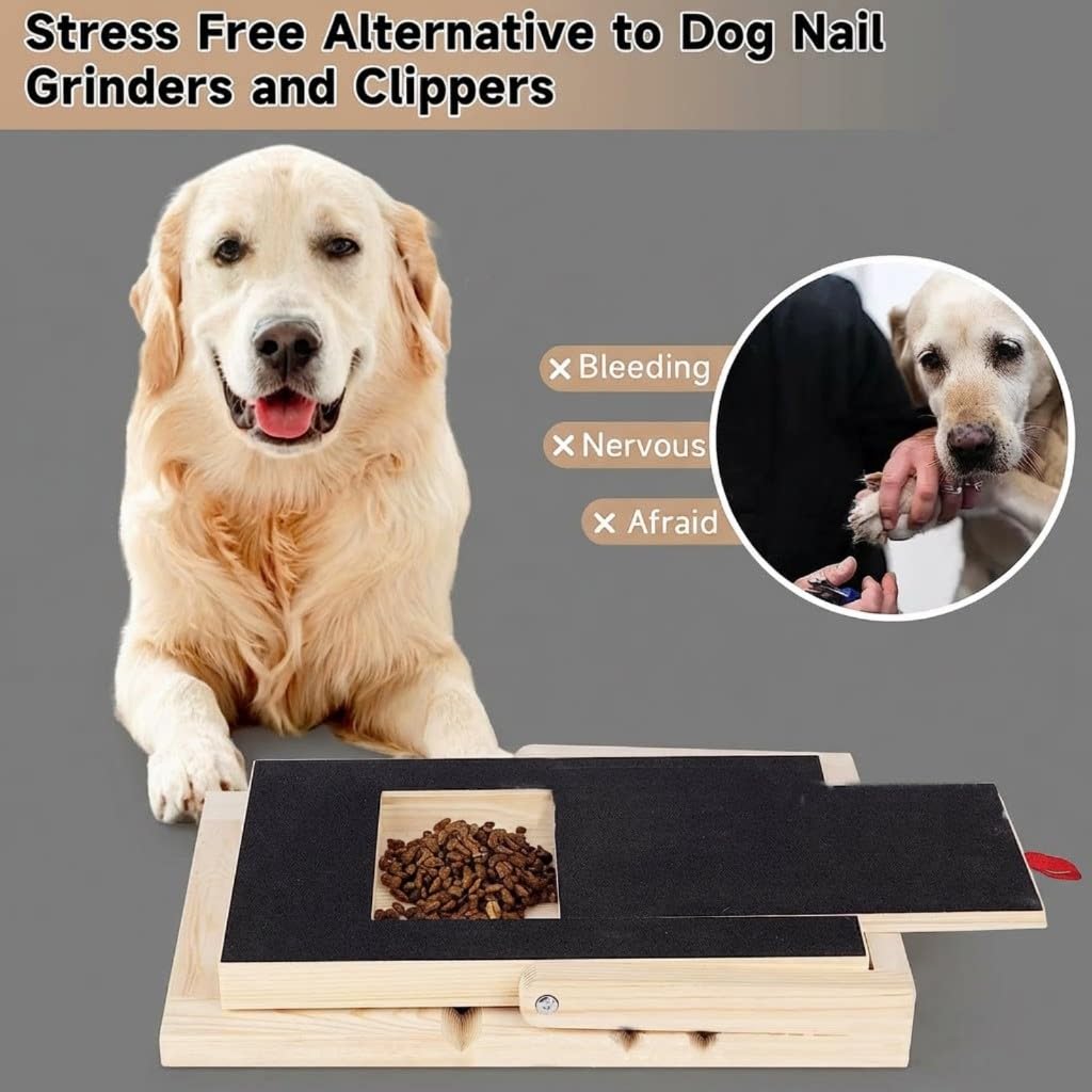 Tagliere per unghie 2 in 1 in legno massello con cassetto retrattile per cani, robusto giocattolo da masticare
