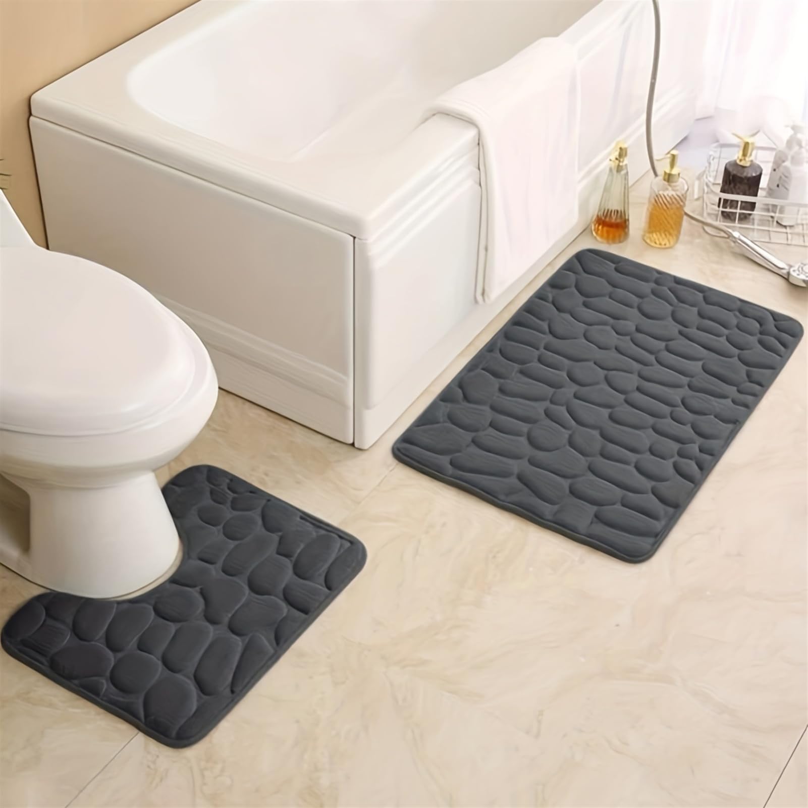 Lot de 3 Tapis de Bain Antidérapant Douce Absorbant Tapis Salle de Bain en Mousse à Mémoire Lavable pour Salle de Bain Gris