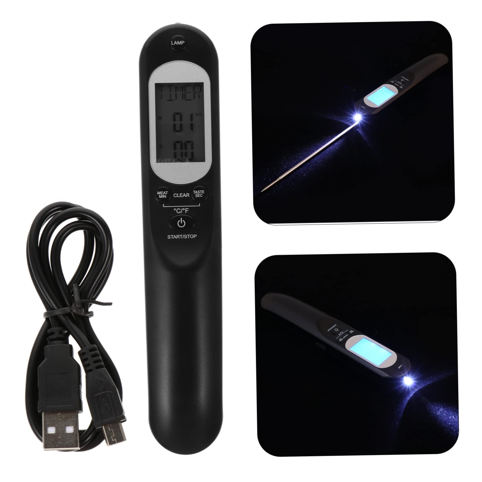 Amosfun 2 Set Termometro indicatore della temperatura del barbecue indicatore della temperatura della carne caricabatterie usb caricabatteria usb indicatore di temperatura digitale AbS