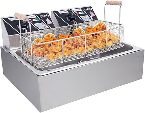 Freidora eléctrica de 5000 W y 22 L con 2 cestas extraíbles de 11.63 QT11L para uso comercial y doméstico, grado profesional, acero inoxidable