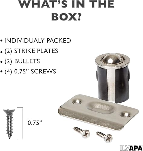 Miniatura 2 de Ilyapa Herrajes para puerta de cierre de bola para armario, níquel satinado, paquete de 2