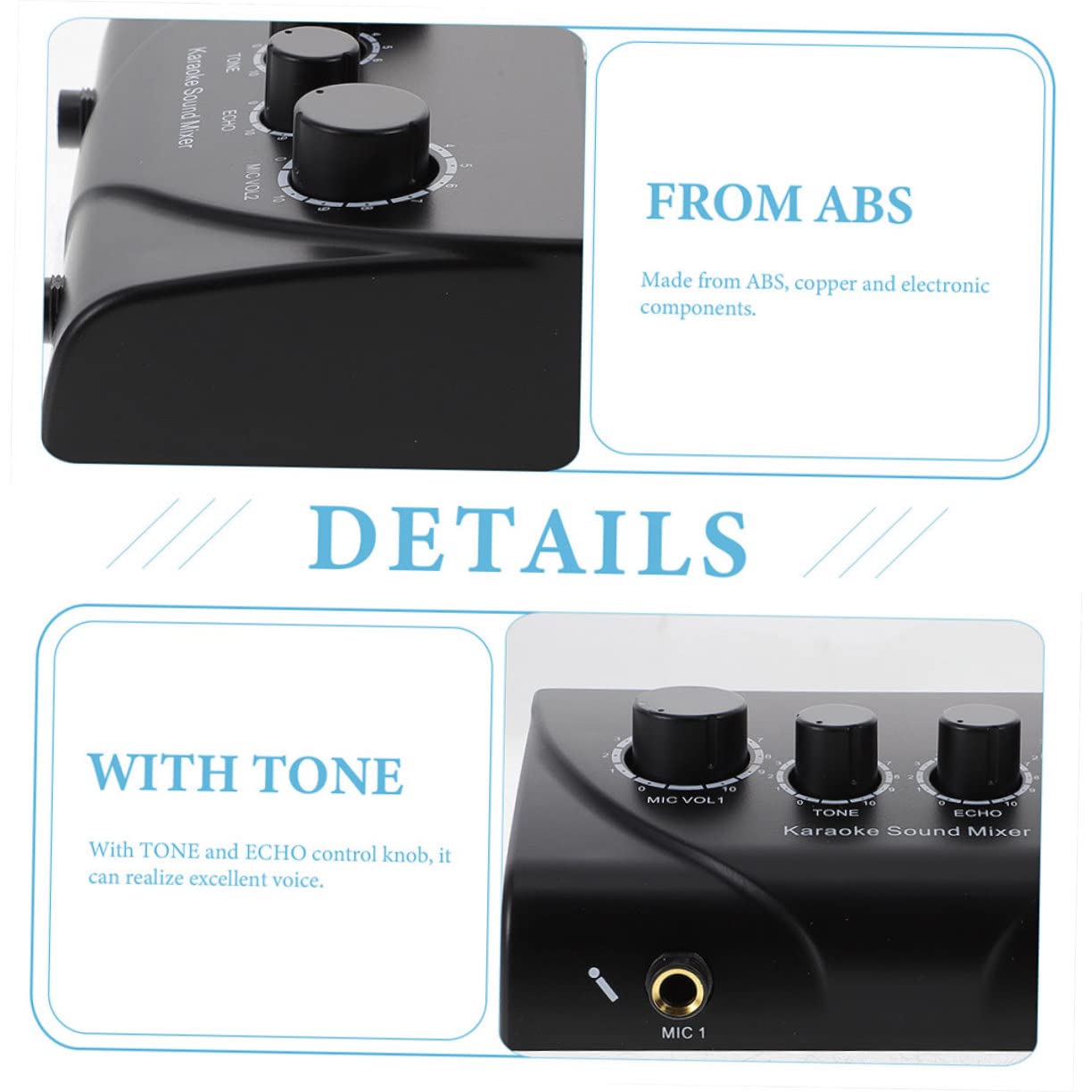 Mezclador de Sonido Profesional Color Negro con Dos Entradas de Micrófono, Volumen Ajustable Independiente, bajo Ruido Material Abs y Cobre para Fiestas de Karaoke