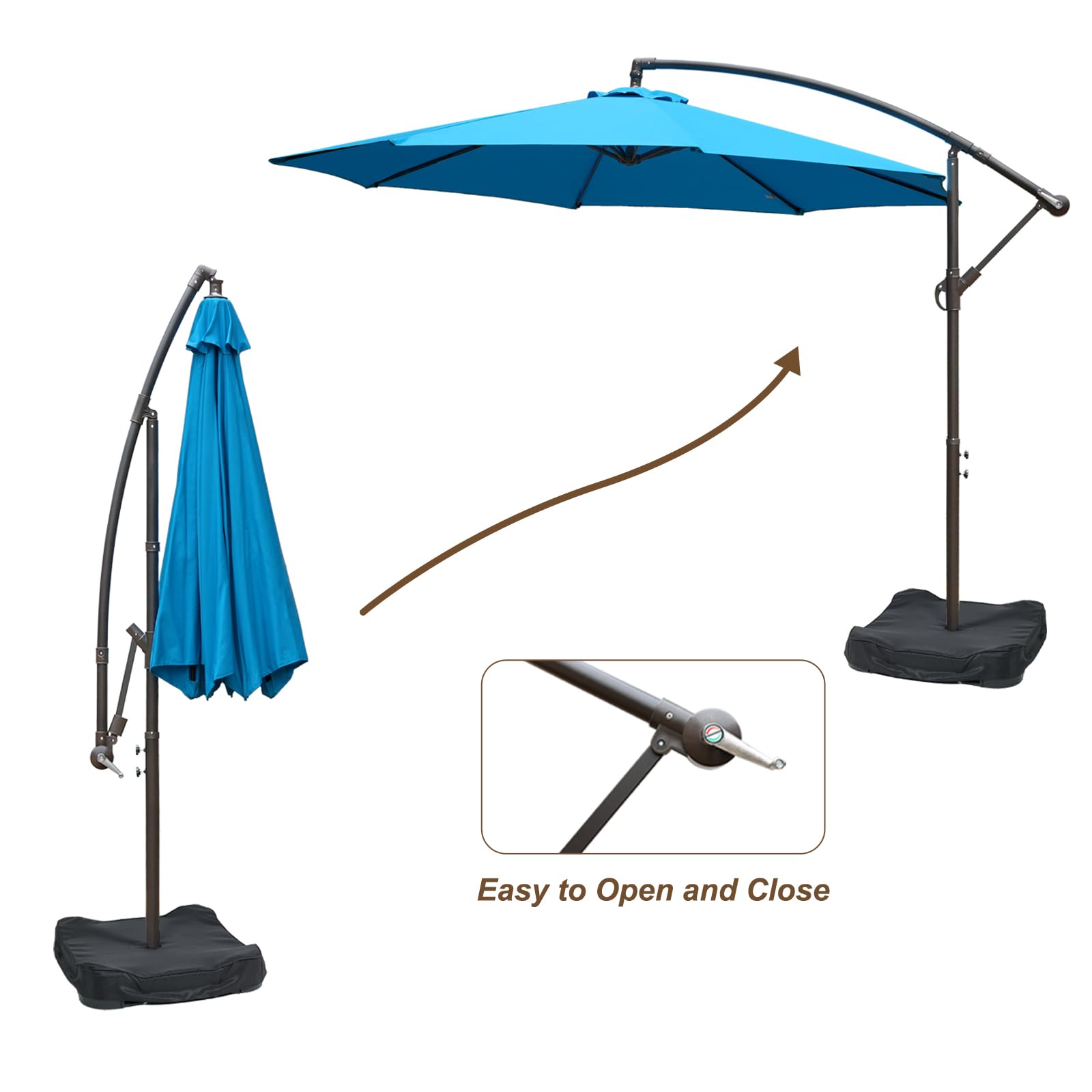Aoodor 10 Ft Patio Offset Hanging Umbrella, Large Cantilever Market Umbrella with Base, Easy Tilt Adjustment and Polyester Shade for Lawn, Beach,Yard and Poolside, Blue : Patio, Lawn & Garden