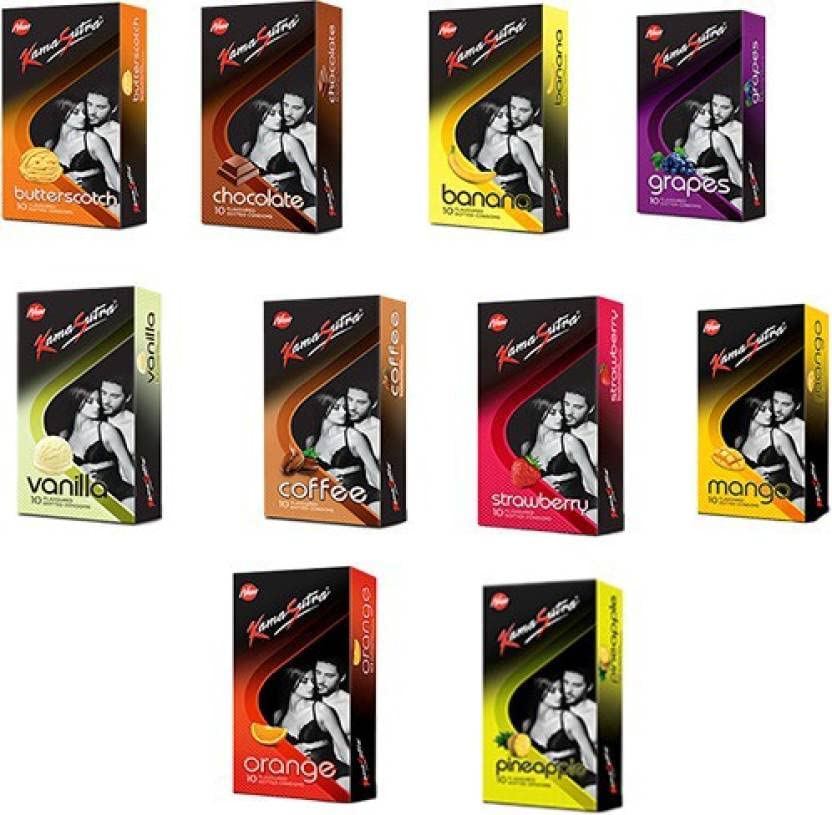 Kamasutra Honeymoon (Butterscotch,Chocolate,Banana,Grapes,Vanilla,CoffeeStrawberry,Mango,Orange,Pineapple) Flavoured Condom (Set of 10, 100 Sheets)-image-18