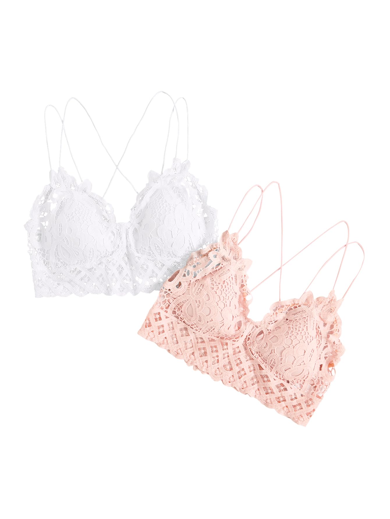 Floerns Women's Sexy Lace V Neck Criss Cross Back Bralette Crop Top