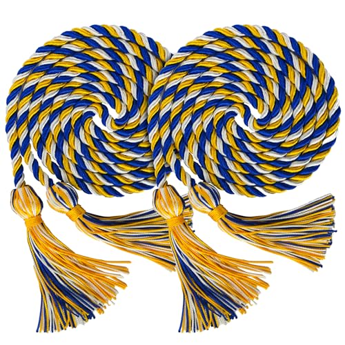 Image of GraduationMall Double Graduation Honor Cords Royal Blue /Gold /White 68 inch