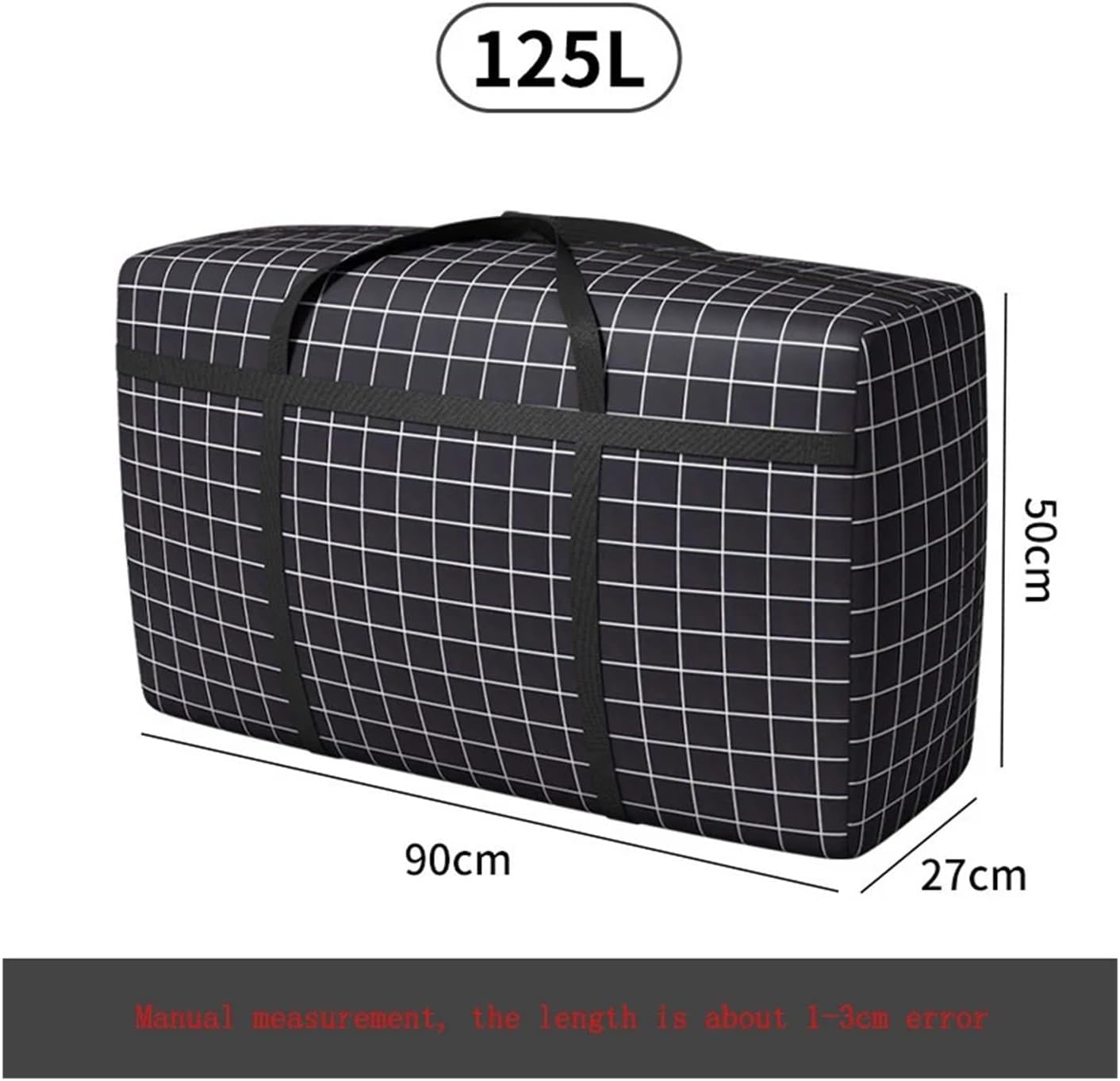 Waterproof Foldable Hand Luggage Bag Thickened Clothes Storage Bags Big Capacity Moving Packing Portable Clothing Duffle(Black 125L)
