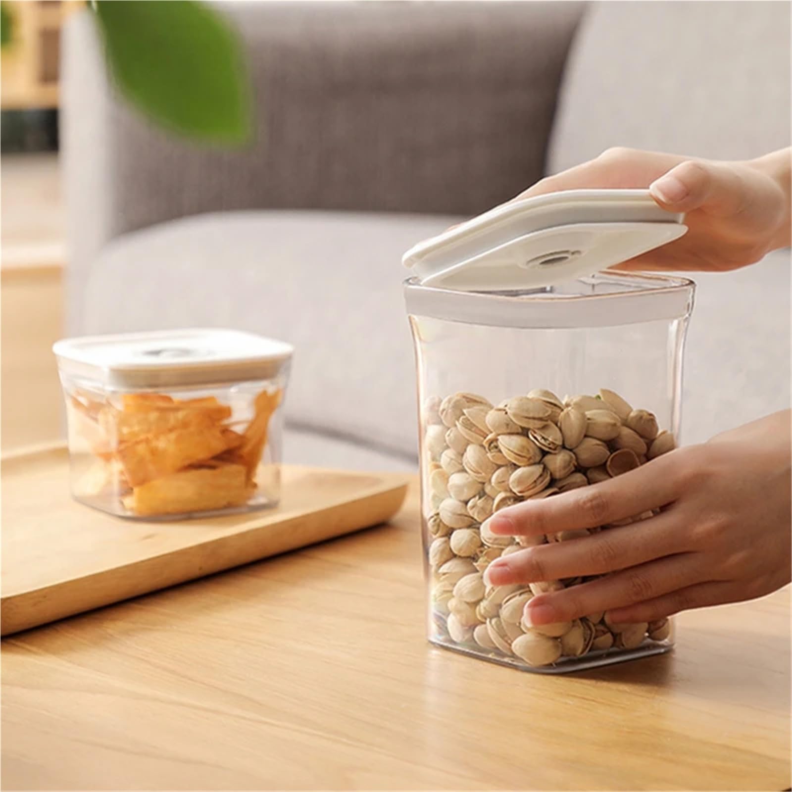 Barattoli Per La Conservazione Tarro de almacenamiento de granos transparente cuadrado, tanque sellado, caja de aperitivos de frutas secas, latas, organizador de contenedores de plástico for cocina, 3