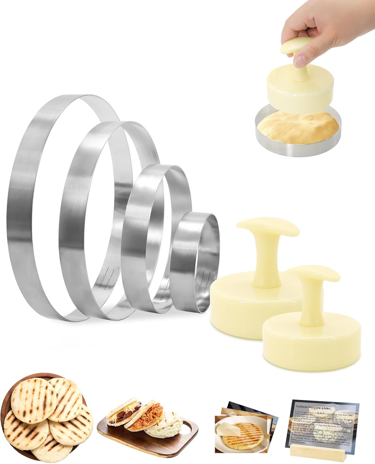 AceList Stainless Steel Arepa Maker with Dough Press and Arepa Recipe Card - 304 Tortilla Maker with 4 Size(3.15", 4.72", 6.3", 7.1") - Tortilla Press for Colombian & Venezuelan Arepa, Tortillas