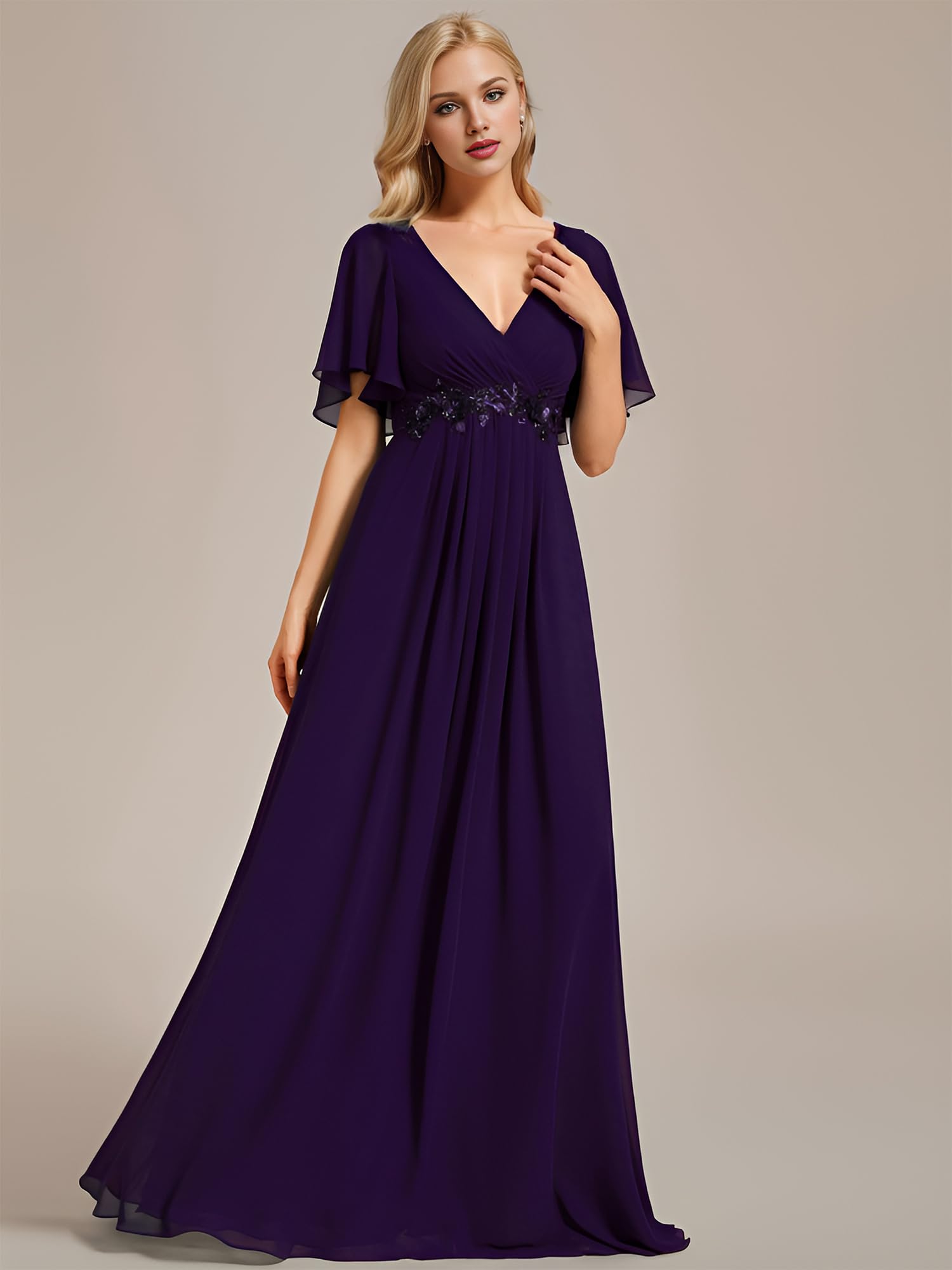 Ever-Pretty Elegantes Vestidos de Noche Vestidos de Novia Extra Largos Vestidos de Invitada de Mujer Cuello en V de Gasa de Cintura Alta EE01960