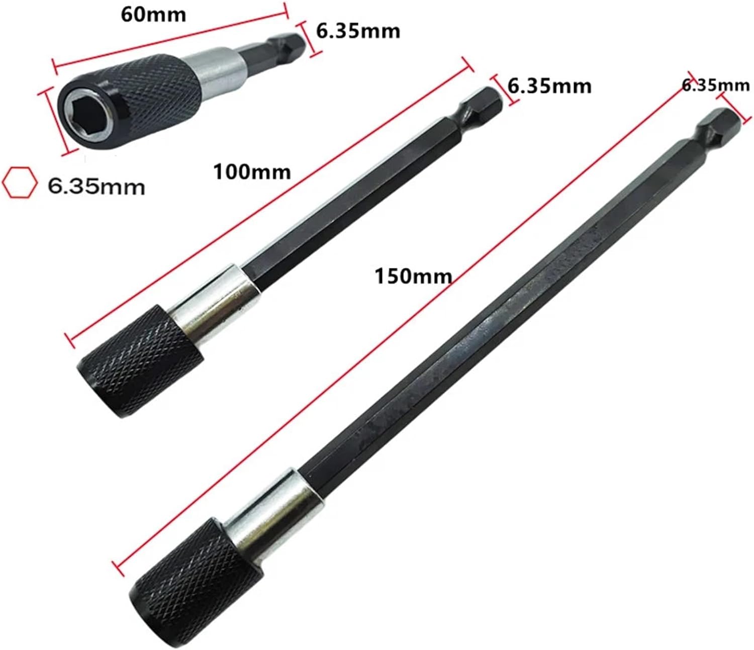 1/4 Inch Hex Shank Quick Release Screwdriver Magnetic Bit Holder With Adjustable Collar Extension Bar Hand Tool 60mm 100mm 150mm (Color : 2pcs100mm 150mm)