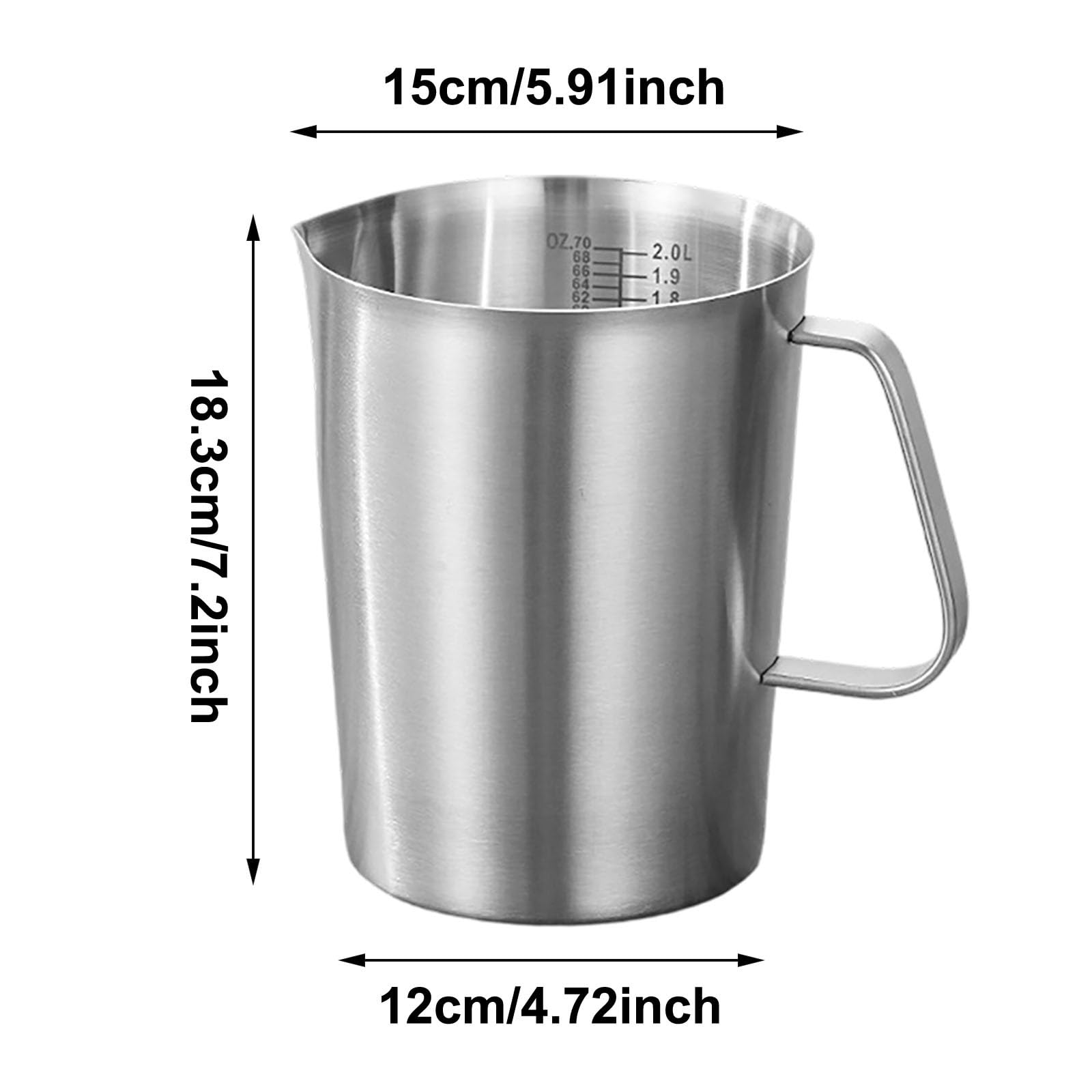 Edelstahl-Messbecher mit klaren Markierungen, 2000 ml abgestufter Wasserkocher für Kaffee, Tee, Milch, Küchenwerkzeug für genaue flüssige trockene Zutaten (Silber-2)