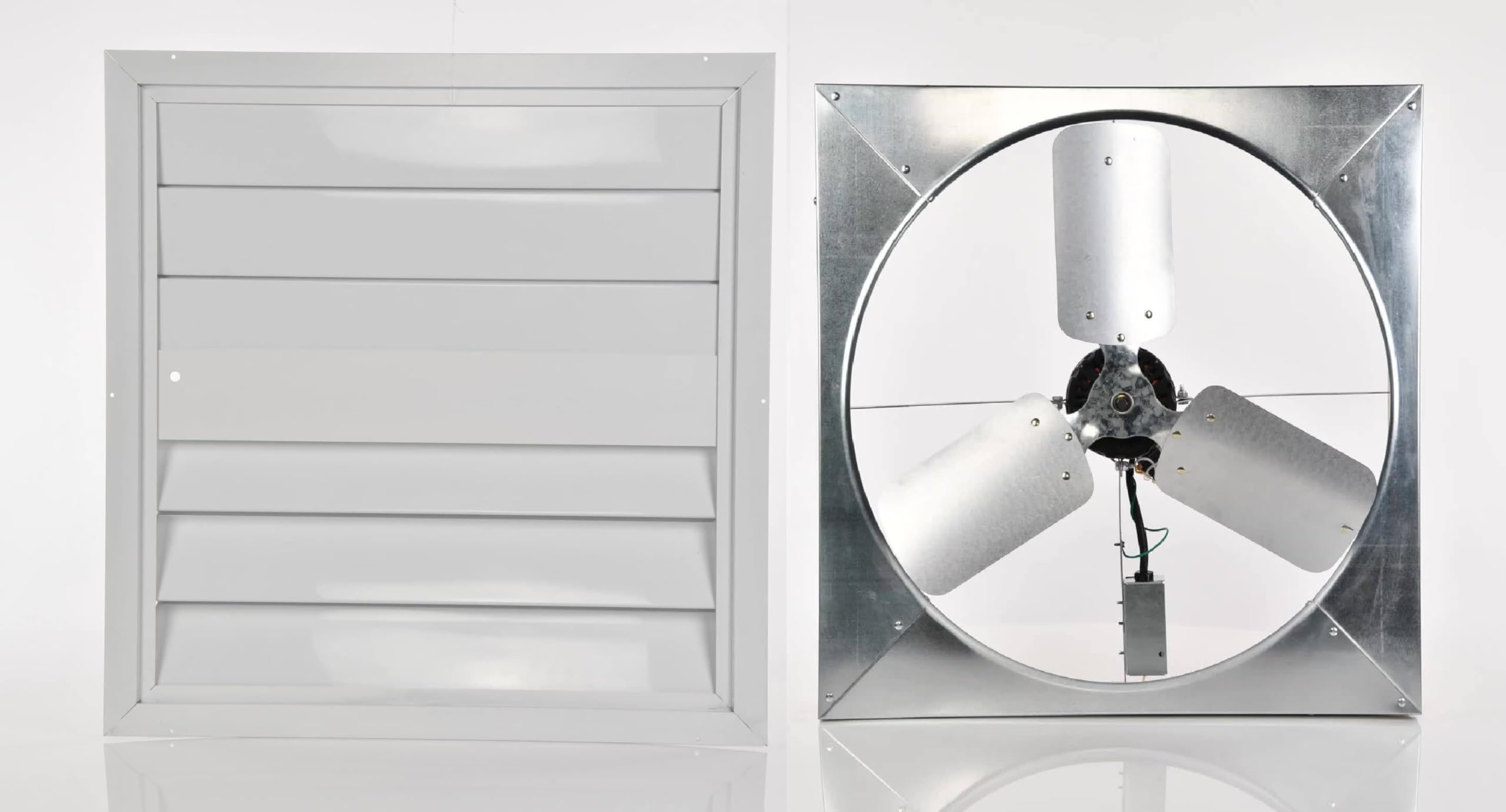 Master Flow GAF 24" Direct Drive 4500 CFM Whole House Fan with Shutter - 1/4 HP Permanent split-capictor Motor - Pull Chain Operation - WHFS24M