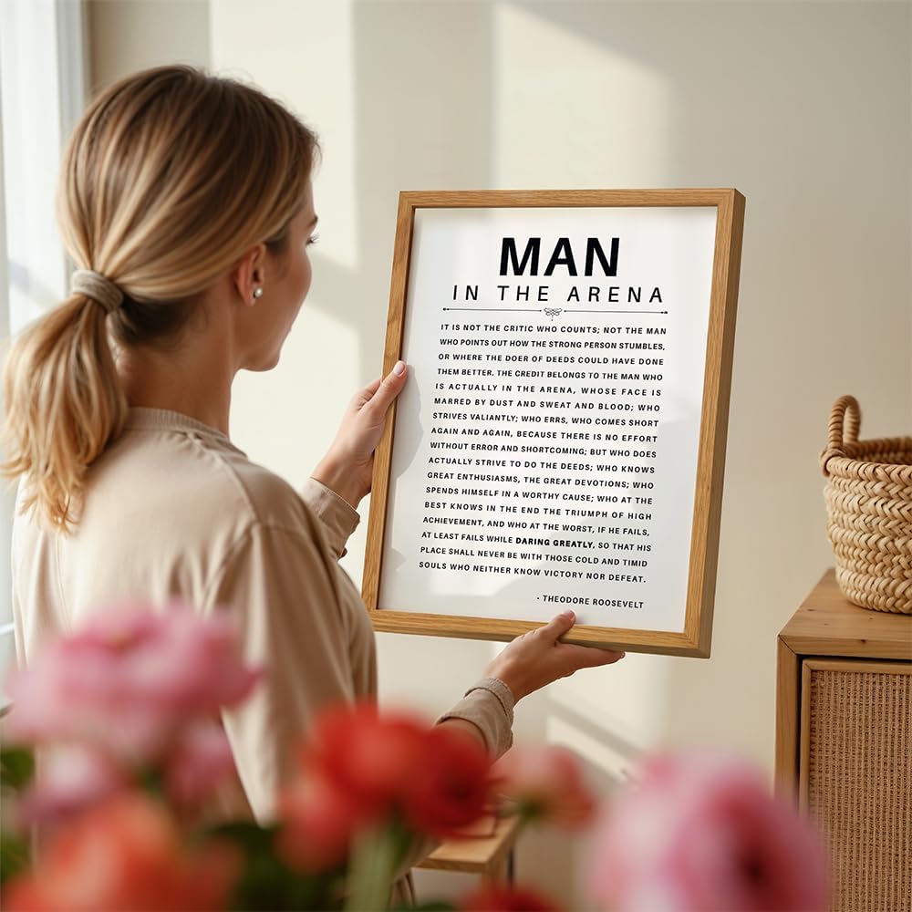 LARGE 11X14 FRAMED - Man in the Arena - Inspirational Quotes - Teddy Roosevelt Poster - Motivational Gifts for Men, Teen Boys Entrepreneur - Office, Living Room, Bedroom Wall Art Decor, Daring Greatly