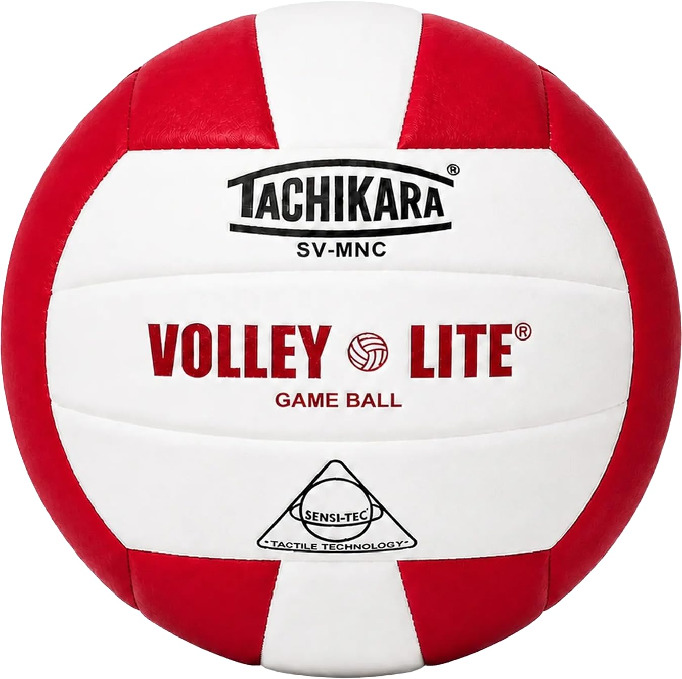Tachikara SV-MNC Volley-Lite volleyball with Sensi-Tech cover, regulation size but lighter (scarlet/white)